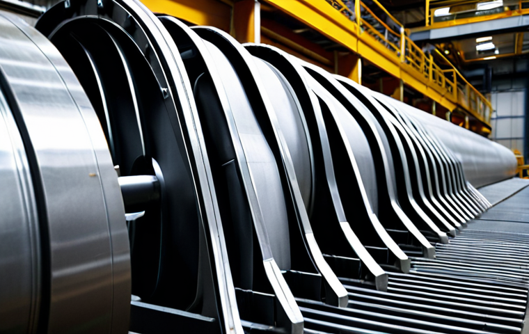 **

High-tech gas turbine blades made of special metal alloy, capable of withstanding 1000 degrees Celsius, in a modern power plant setting. Focus on detail and advanced material technology.

**