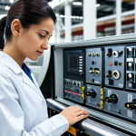 기계공학 기계가공기술표준 - **

"A professional female engineer in a clean, modern factory, inspecting a complex machine part, f...