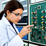 기계공학 정밀기계가공 - **

A professional female engineer, fully clothed in a modest lab coat and safety glasses, inspectin...
