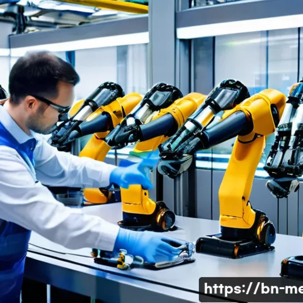 기계공학 로봇시스템설계 - **Prompt 1: Human-Cobot Collaboration in a Modern Assembly Line**
    "A brightly lit, clean, and fu...