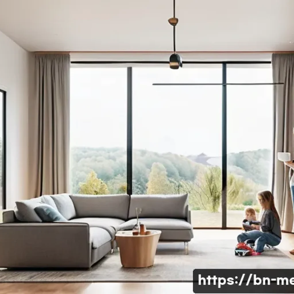 기계공학 자동화시스템설계 - **A day in an automated smart home:** A bright, modern living space filled with soft, natural light....