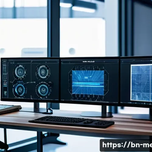 기계공학 기계공학연구 - A highly detailed industrial engineering workspace showcasing a modern CAD software interface on mul...