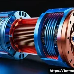 기계공학 모터설계 - A highly detailed cross-sectional illustration of an advanced AC motor featuring laminated steel sta...