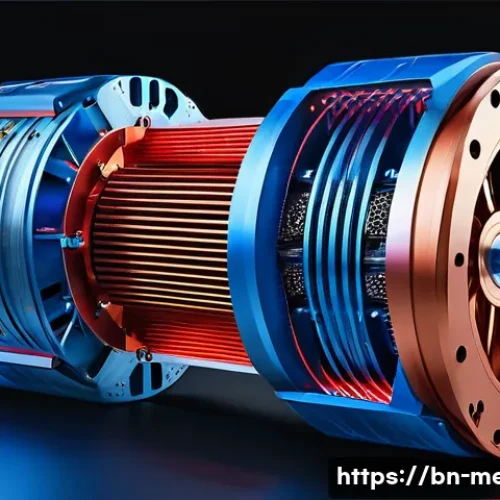 기계공학 모터설계 - A highly detailed cross-sectional illustration of an advanced AC motor featuring laminated steel sta...