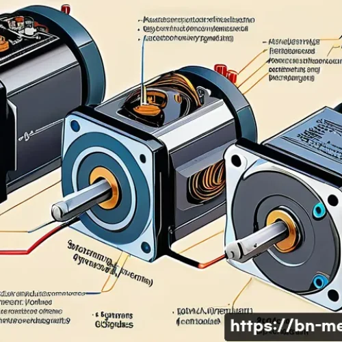 기계공학 로봇모터 - A detailed close-up illustration of various types of electric motors used in robotics, including DC ...