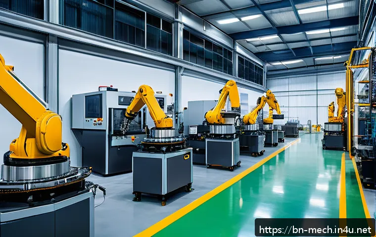 기계공학 기계제작과정 - A modern industrial factory interior showcasing advanced automation technology in machine manufactur...