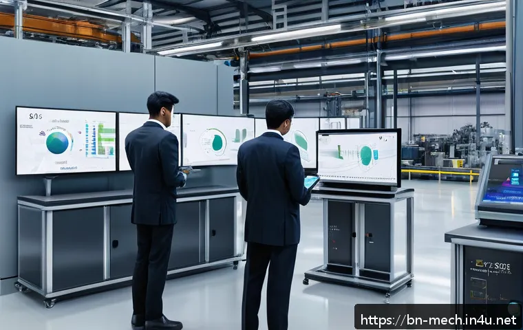 기계공학 기계시스템설계 - A high-tech industrial automation scene featuring advanced smart sensors attached to sleek machinery...