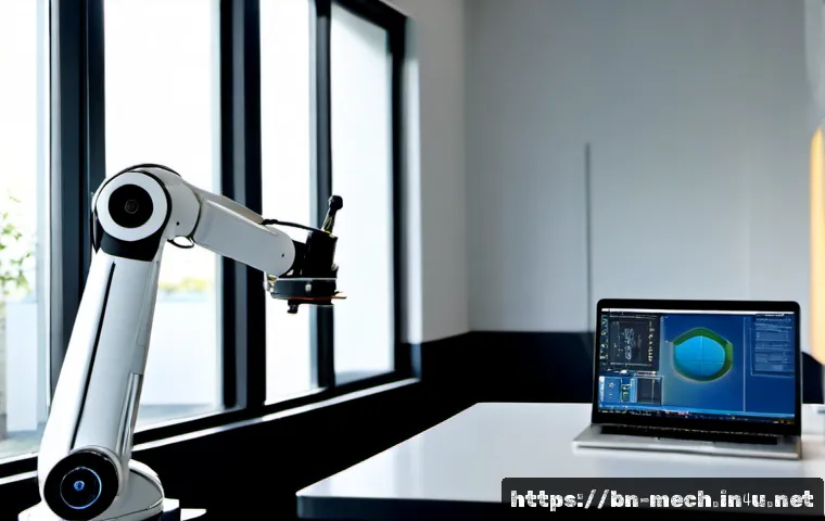 기계공학 자율로봇 - Photorealistic autonomous mobile robot with a compact robotic arm navigating a clean mechanical engi...